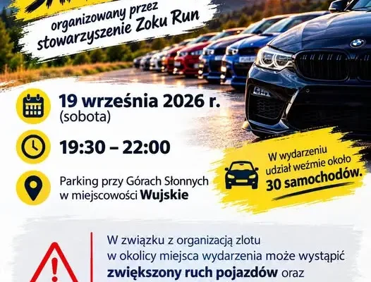 Zlot samochodowy w Wujskiem — utrudnienia na parkingu pod Górami Słonnymi