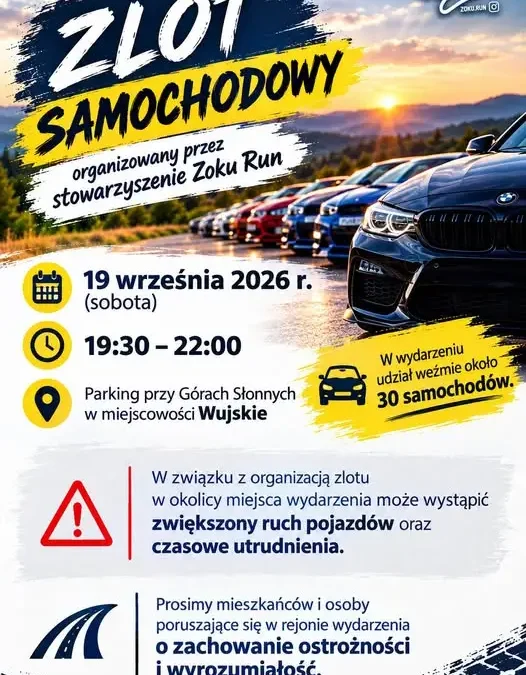 Zlot samochodowy w Wujskiem — utrudnienia na parkingu pod Górami Słonnymi