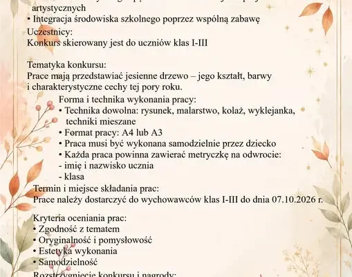 Konkurs plastyczny „Jesienne drzewo” dla uczniów klas I–III
