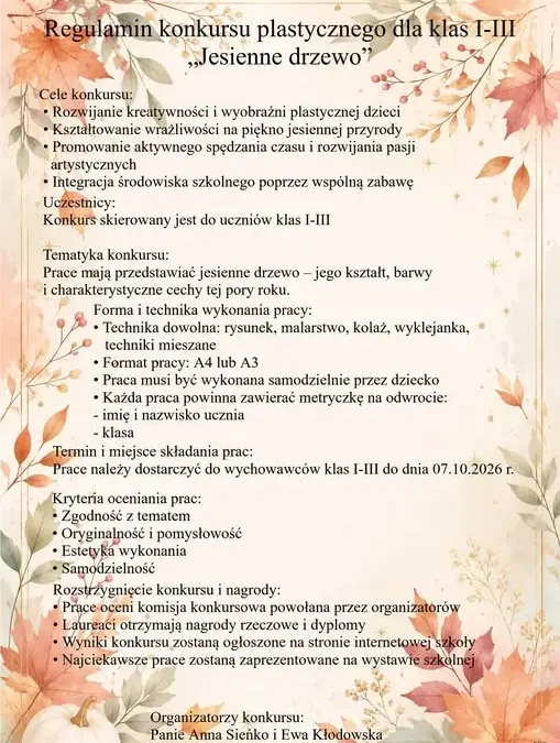 Konkurs plastyczny „Jesienne drzewo” dla uczniów klas I–III