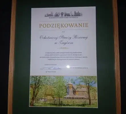 Podziękowania dla strażaków z OSP Zagórz za udział w gaszeniu pożaru