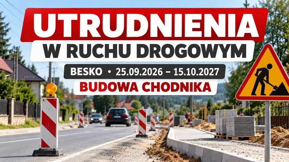 Budowa chodnika w Besku – utrudnienia dla kierowców na drodze Haczów–Besko