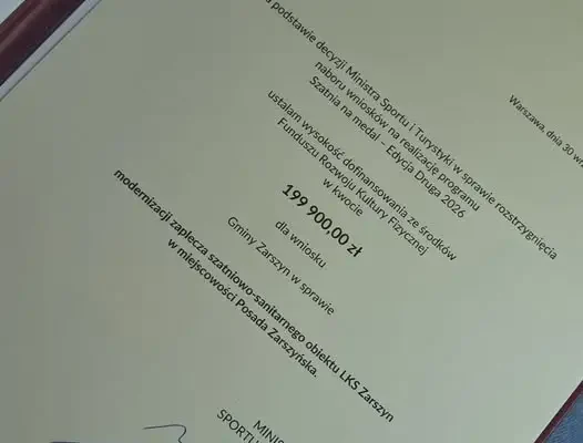 LKS Zarszyn 1946 z promesą jubileuszową od Ministerstwa Sportu i Turystyki