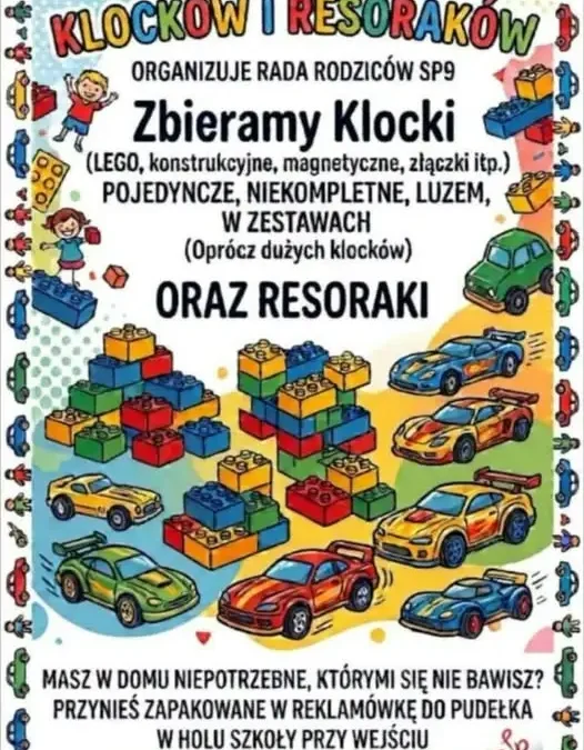 Sanok: Rada Rodziców SP9 zbiera klocki LEGO i resoraki dla szkolnej świetlicy