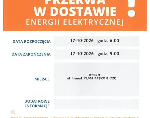 Przerwa w dostawie prądu w Besku – 17 października 2026