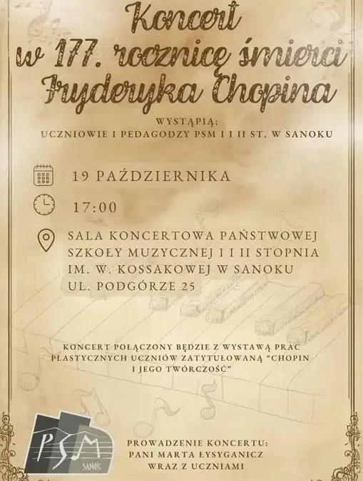 Koncert chopinowski w Sanoku – 177. rocznica śmierci kompozytora