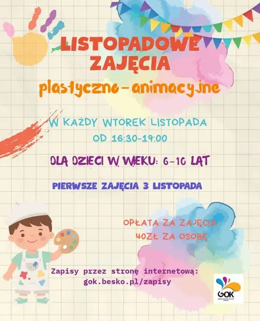 Gminny Ośrodek Kultury w Besku zaprasza dzieci na listopadowe warsztaty plastyczne