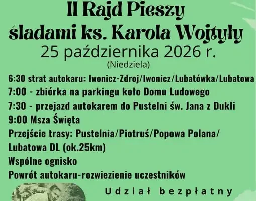 II Raid Pieszy śladami ks. Karola Wojtyły – zaproszenie na 25 października